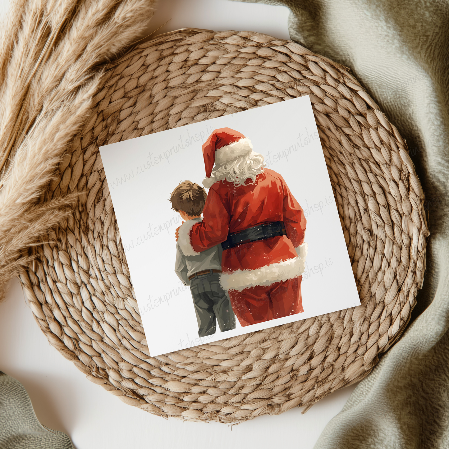Santa Hugging Boy Light Hair UVDTF Transfer