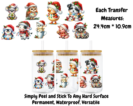 Cute Animals With Christmas Lights - 16oz UV DTF Transfer
