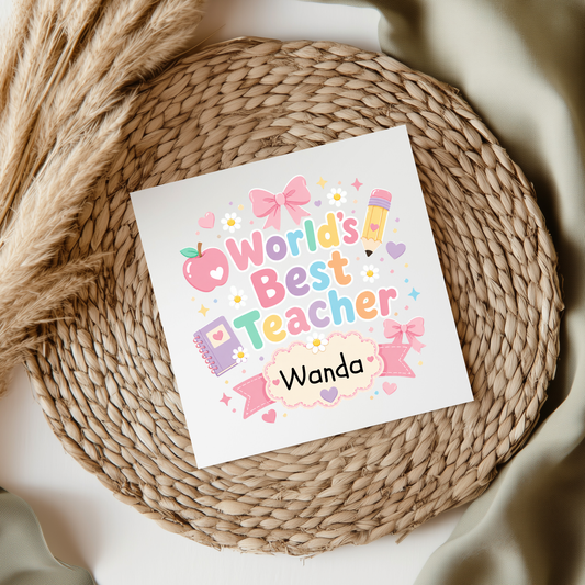 Custom Name World's Best Teacher UVDTF Transfer