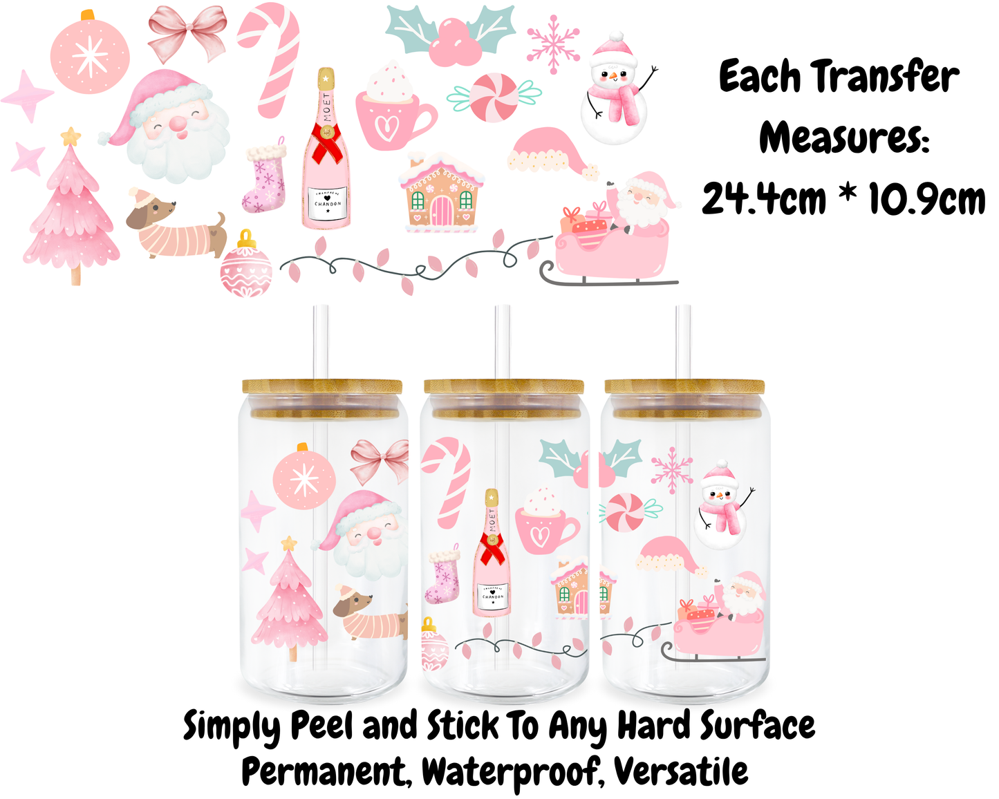 Pink Christmas - 16oz UV DTF Transfer