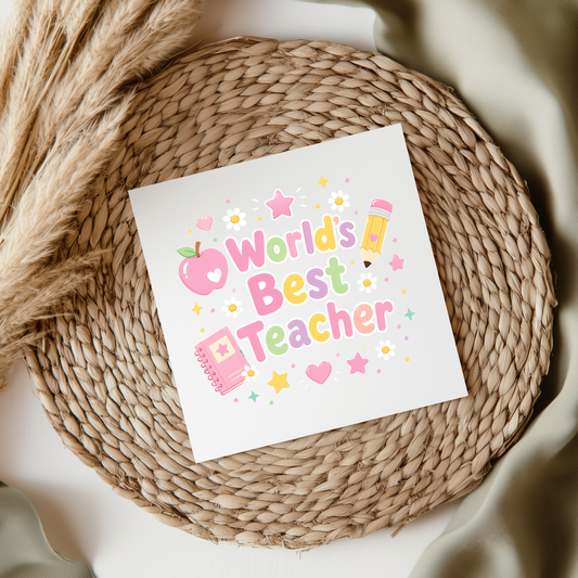 Pastel Pink World's Best Teacher UVDTF Transfer