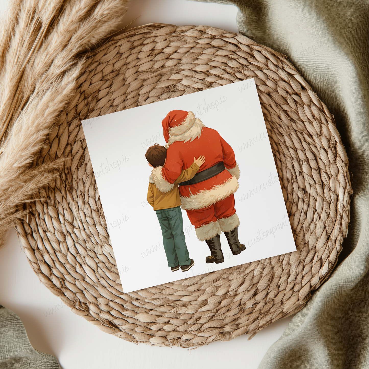 Santa Hugging Boy Dark Hair UVDTF Transfer
