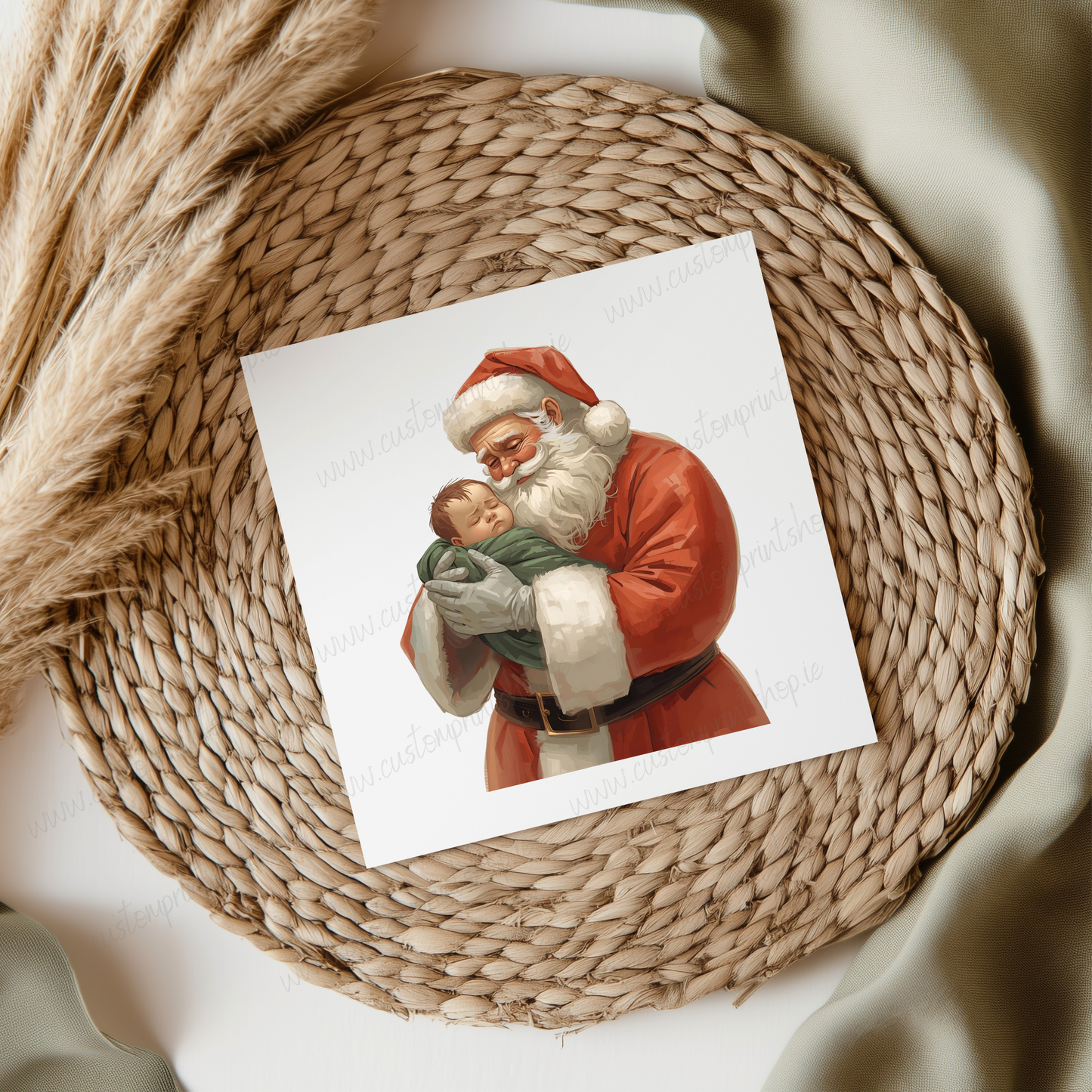Santa Hugging Baby In Blanket UVDTF Transfer
