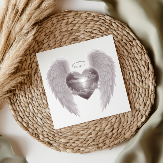 Grey Heaven Heart Angel Wings UVDTF Transfer