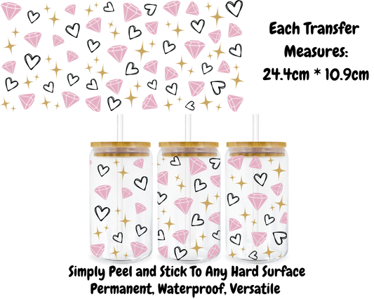 Hearts And Diamonds - 16oz UV DTF Transfer