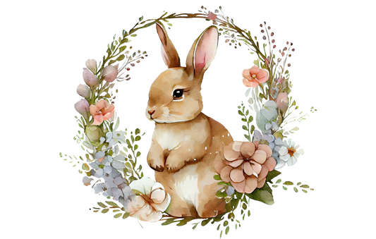 Floral Wreath Bunny - 6cm UVDTF decal