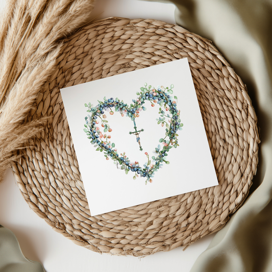 Floral Heart Wreath With Cross UV DTF Decal