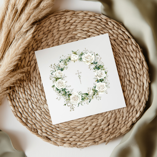 White Floral Wreath With Cross UV DTF Decal