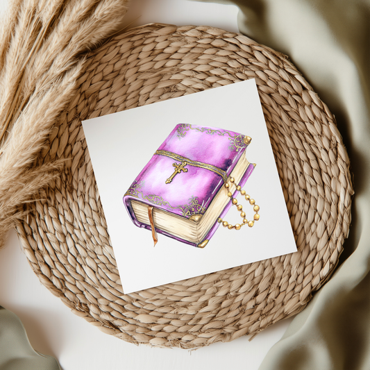 Pink Bible & Rosary Beads UV DTF Decal