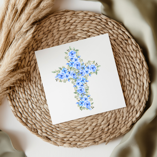 Blue Floral Cross UV DTF Decal