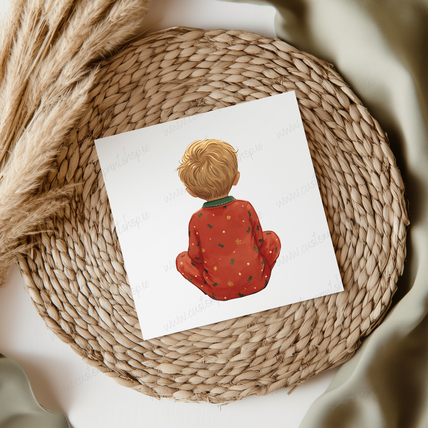 Christmas Pyjamas Boy Light Hair UVDTF Transfer