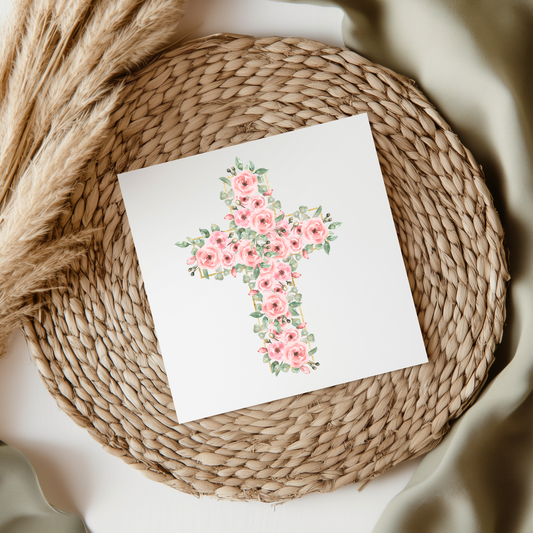 Pink Floral Cross UV DTF Decal