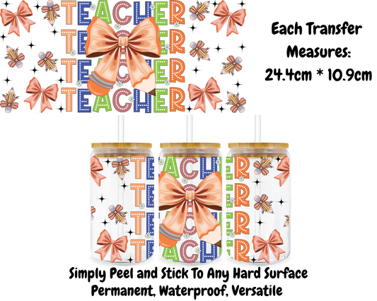 Teacher Bows Orange - 16oz UV DTF Transfer