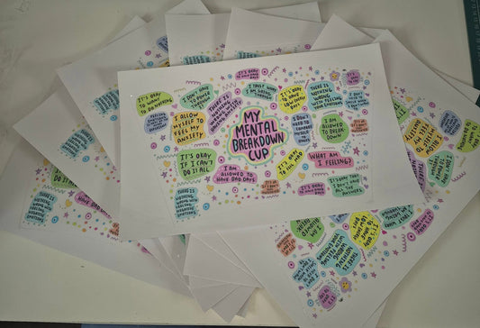 Bundle of 8 Large "My Mental Breakdown Cup" UV DTF Prints