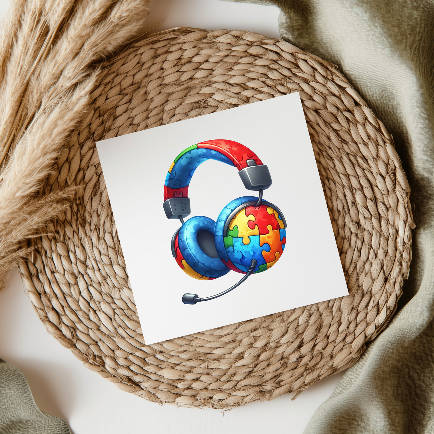 Red Headphones Autism UV DTF