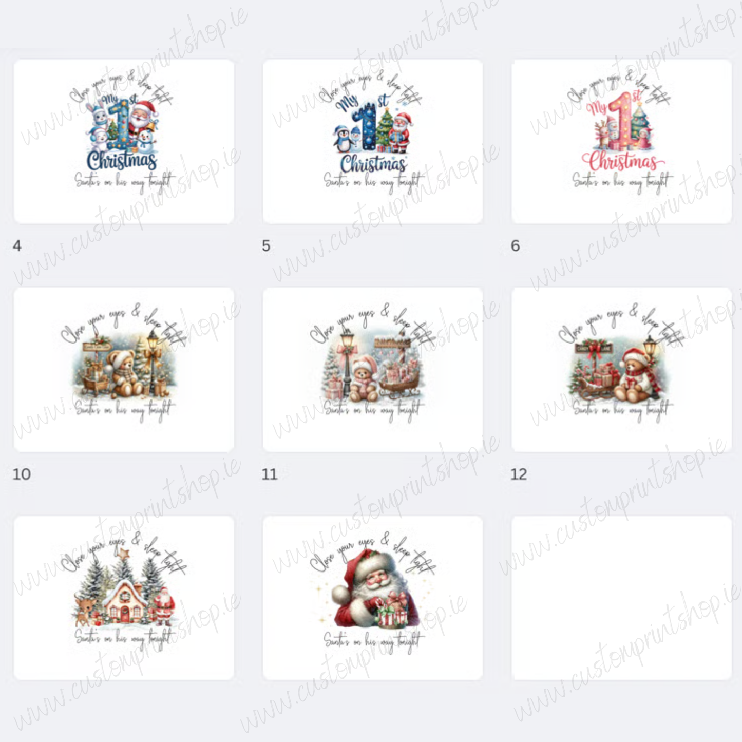 DIGITAL FILE - Sleep Tight Christmas Designs for Pillows, Pyjamas 17 Versions