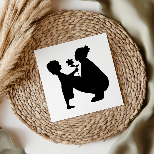 Mom & Child Silhouette With Flower UV DTF Decal