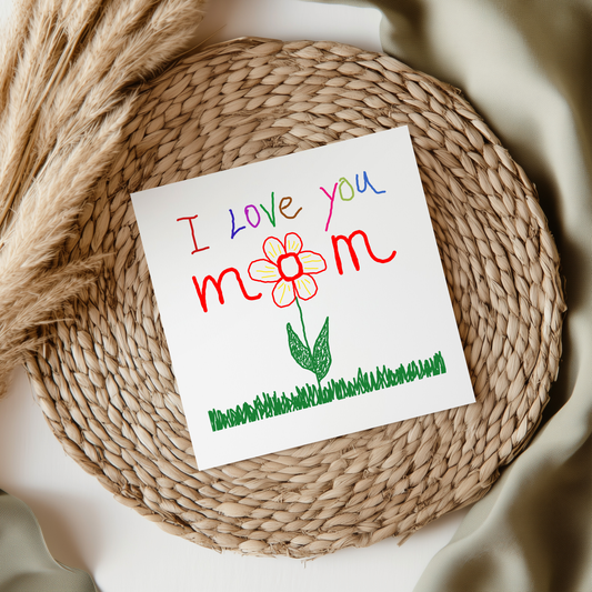 I Love You Mom Flower Drawing UV DTF Decal