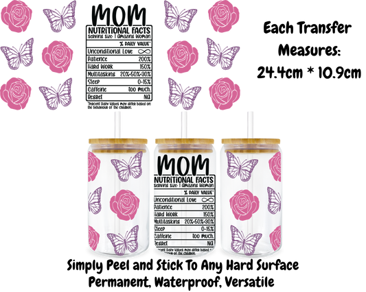 Mom Nutritional Facts- 16oz UV DTF Transfer