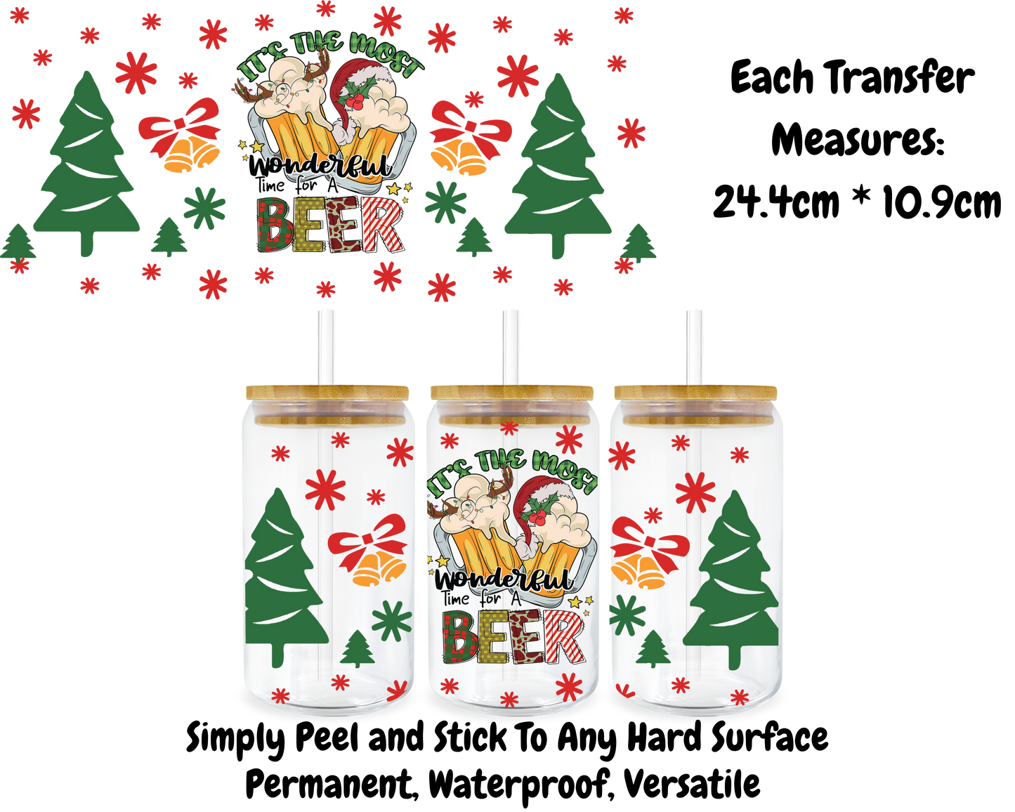 It's The Most Wonderful Time For A Beer - 16oz UV DTF Transfer