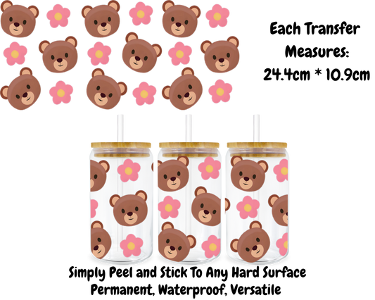 Teddy Bears and Flowers - 16oz UV DTF Transfer