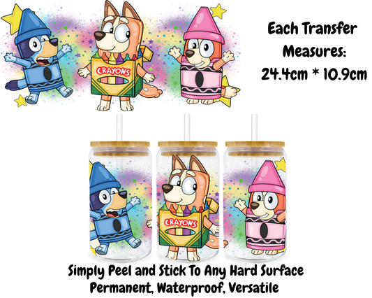 Bluey Crayons - 16oz UV DTF Transfer
