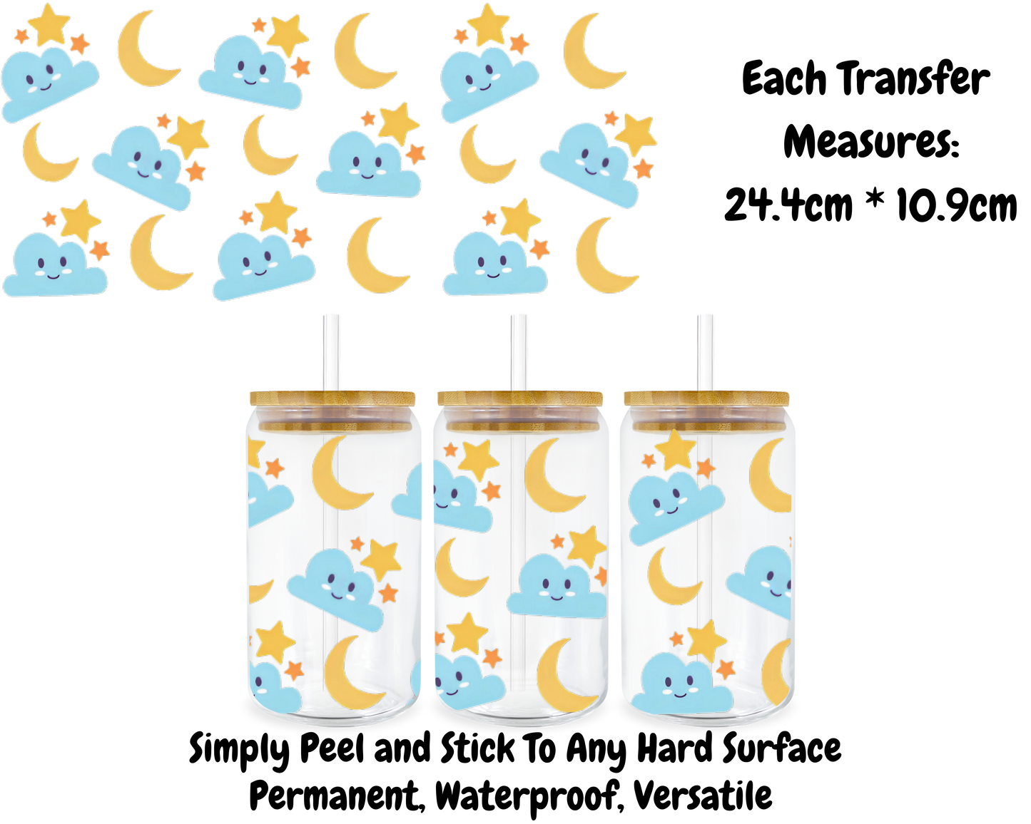 Clouds Moons And Stars - 16oz UV DTF Transfer