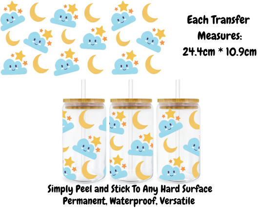 Clouds Moons And Stars - 16oz UV DTF Transfer