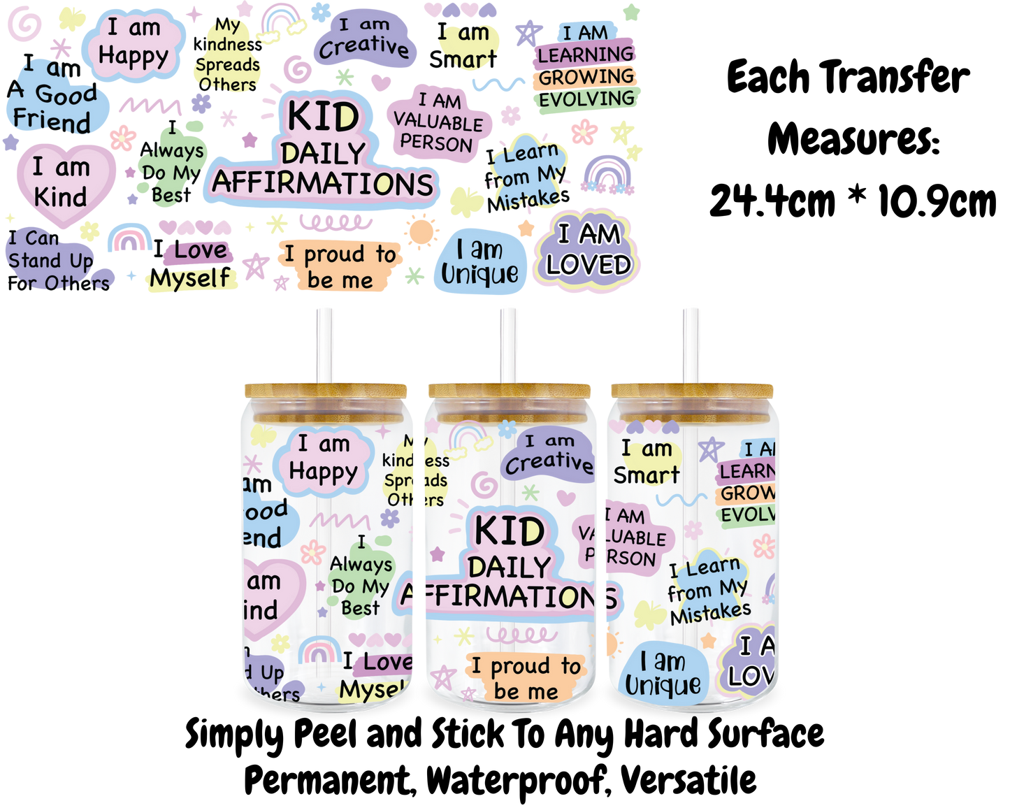 Kid Daily Affirmations - 16oz UV DTF Transfer