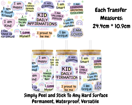 Kid Daily Affirmations - 16oz UV DTF Transfer