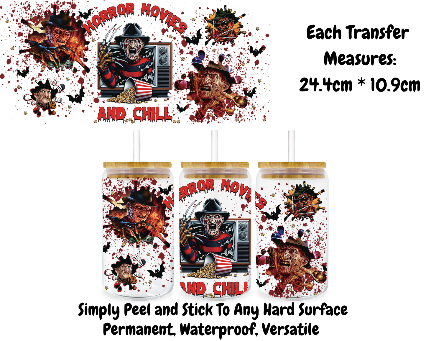Horror Movies And Chill - 16oz UV DTF Transfer