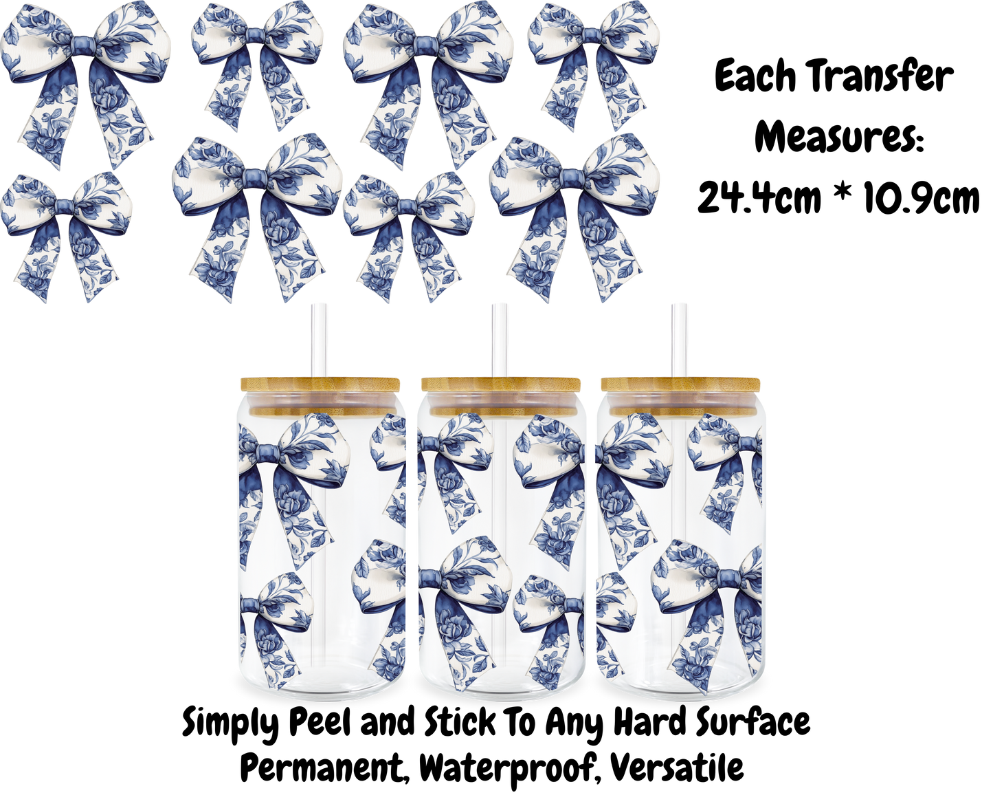 Blue Bows - 16oz UV DTF Transfer