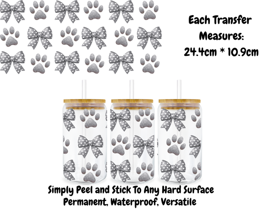 Grey Bows/Paw Prints - 16oz UV DTF Transfer