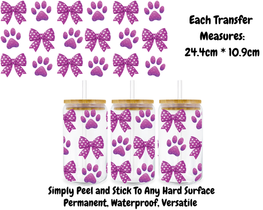 Pink Bows/Paw Prints - 16oz UV DTF Transfer