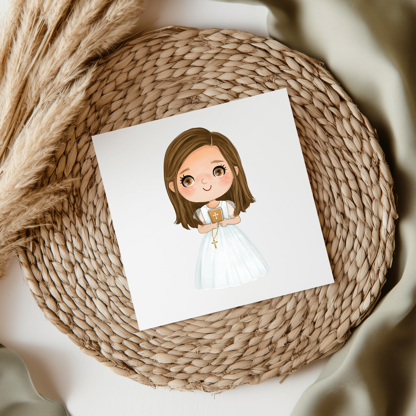 Brown Hair Communion Girl UV DTF Decal