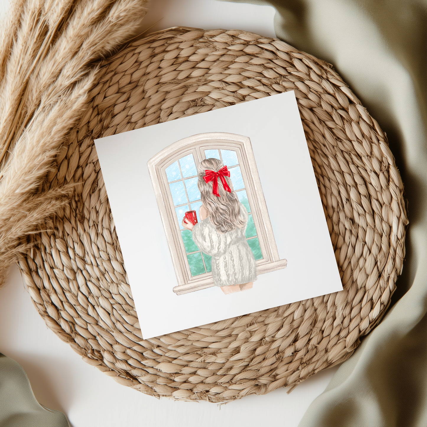 Girl With Red Bow & Window UVDTF Transfer