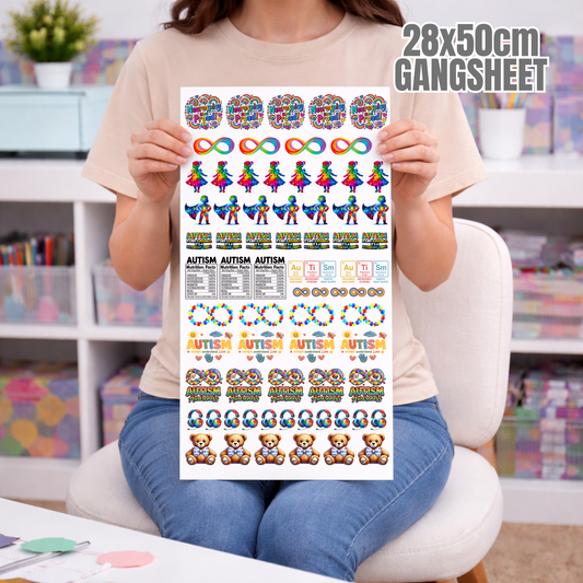 Autism Awareness Pre-Designed UVDTF Gangsheet (28cm x 50cm)