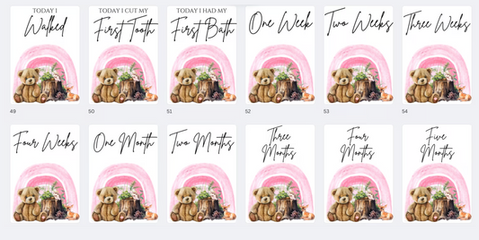 DIGITAL FILE - Milestone Cards Pink Rainbow Bear Style