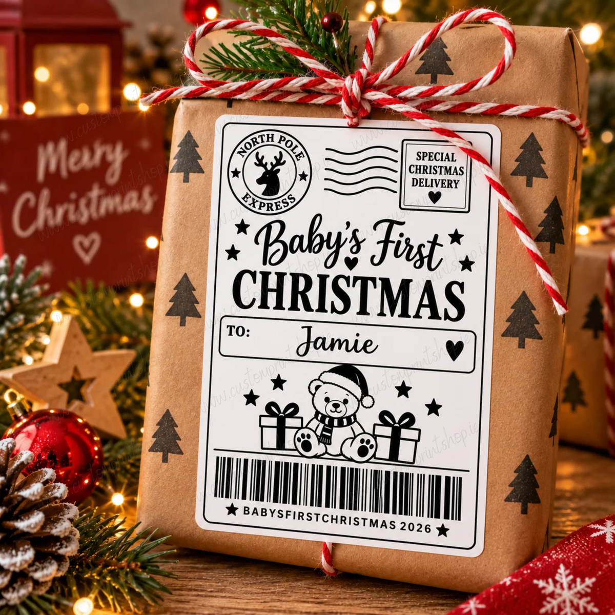 10 Pack of Printed Personalised Christmas Gift Labels