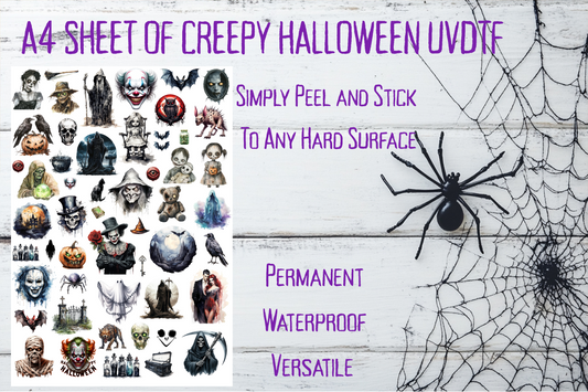 A4 UV DTF Sheet - Creepy Halloween Images