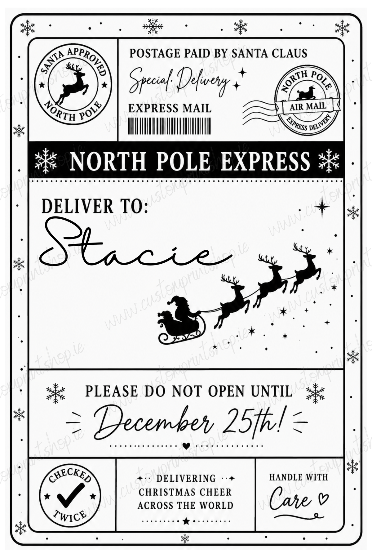 10 Pack of Printed Personalised Christmas Gift Labels