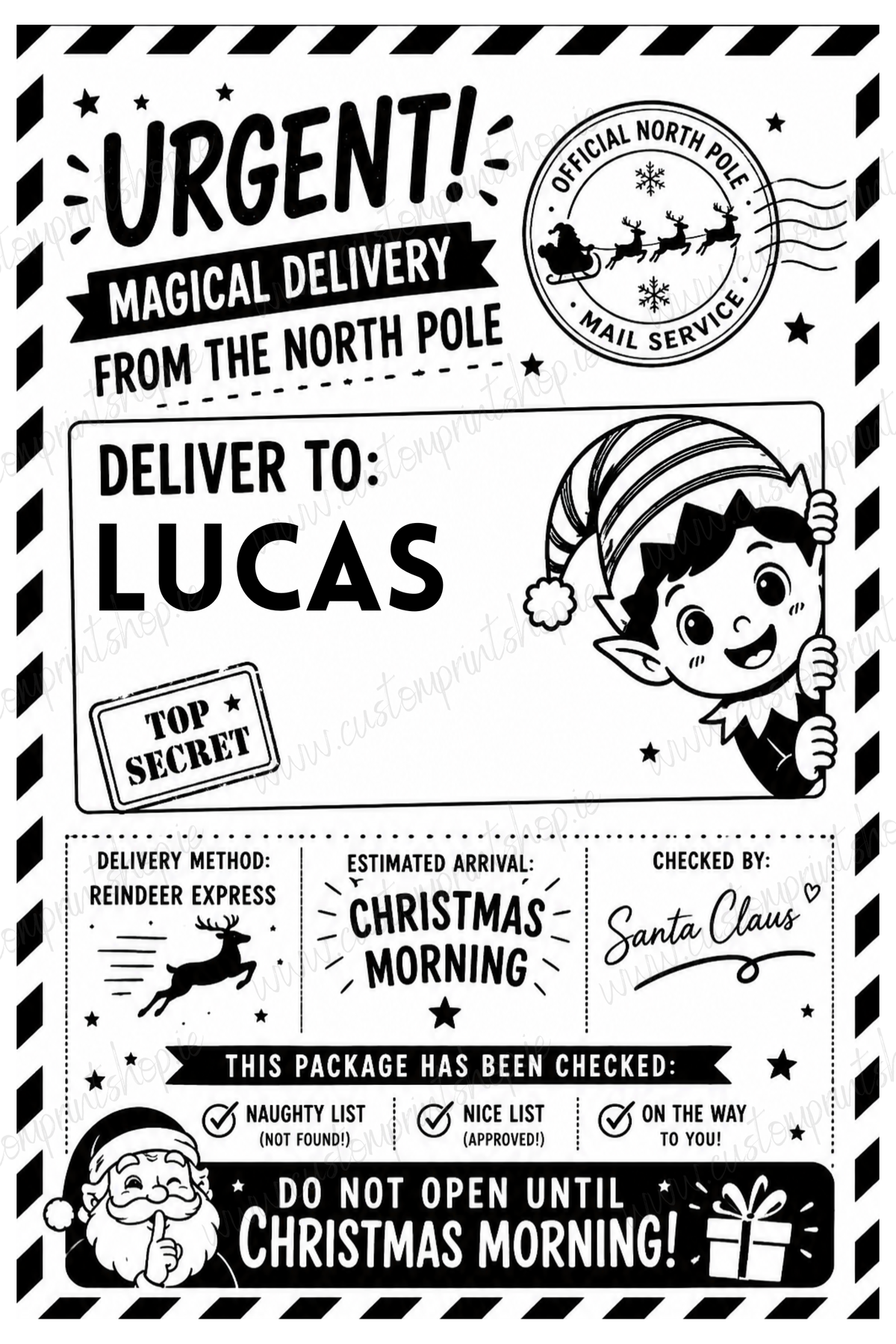 10 Pack of Printed Personalised Christmas Gift Labels