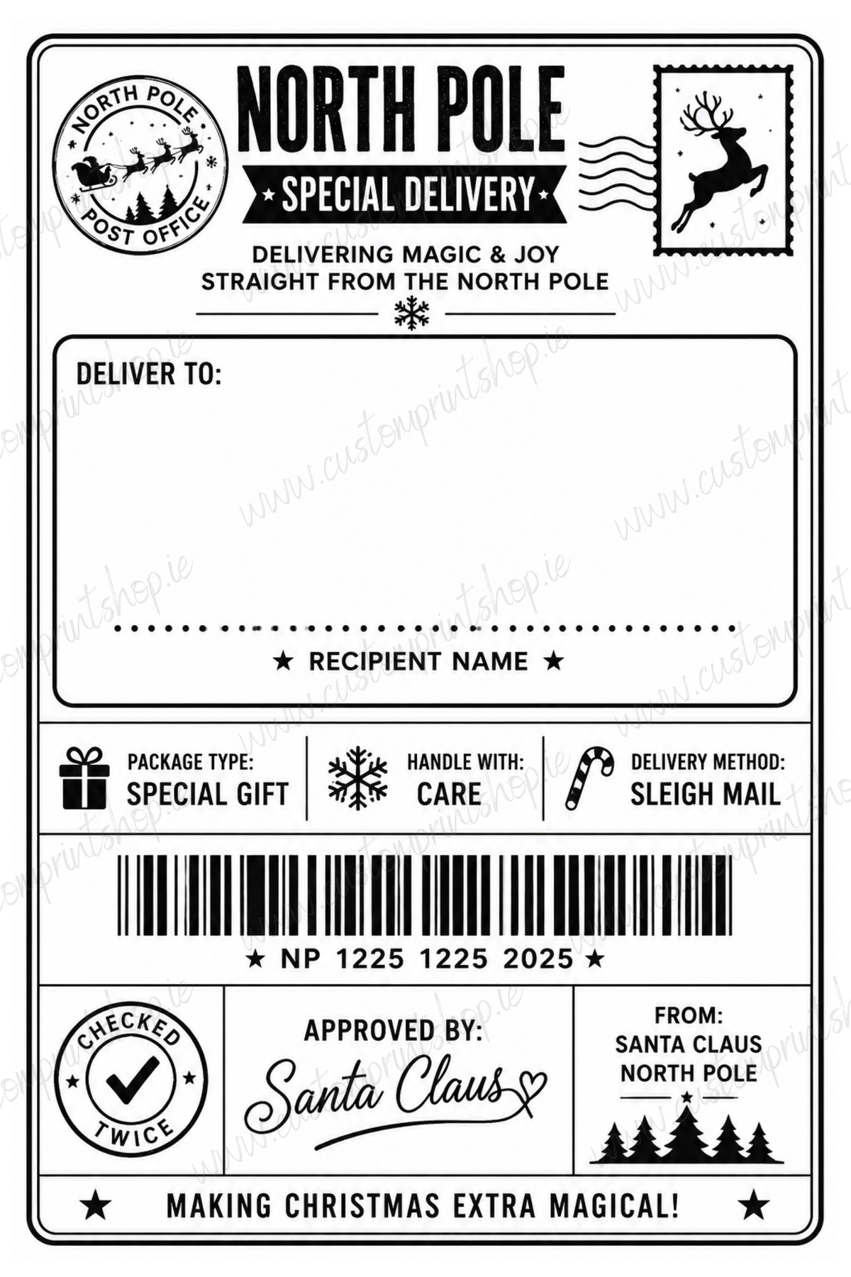 10 Pack of Printed Personalised Christmas Gift Labels