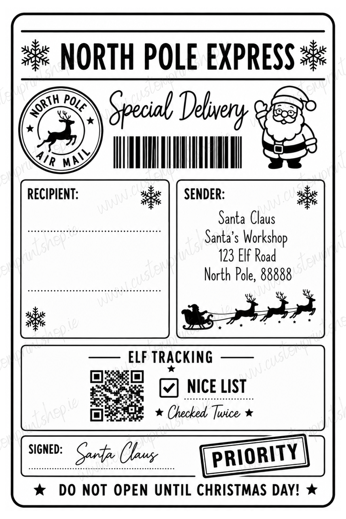 10 Pack of Printed Personalised Christmas Gift Labels