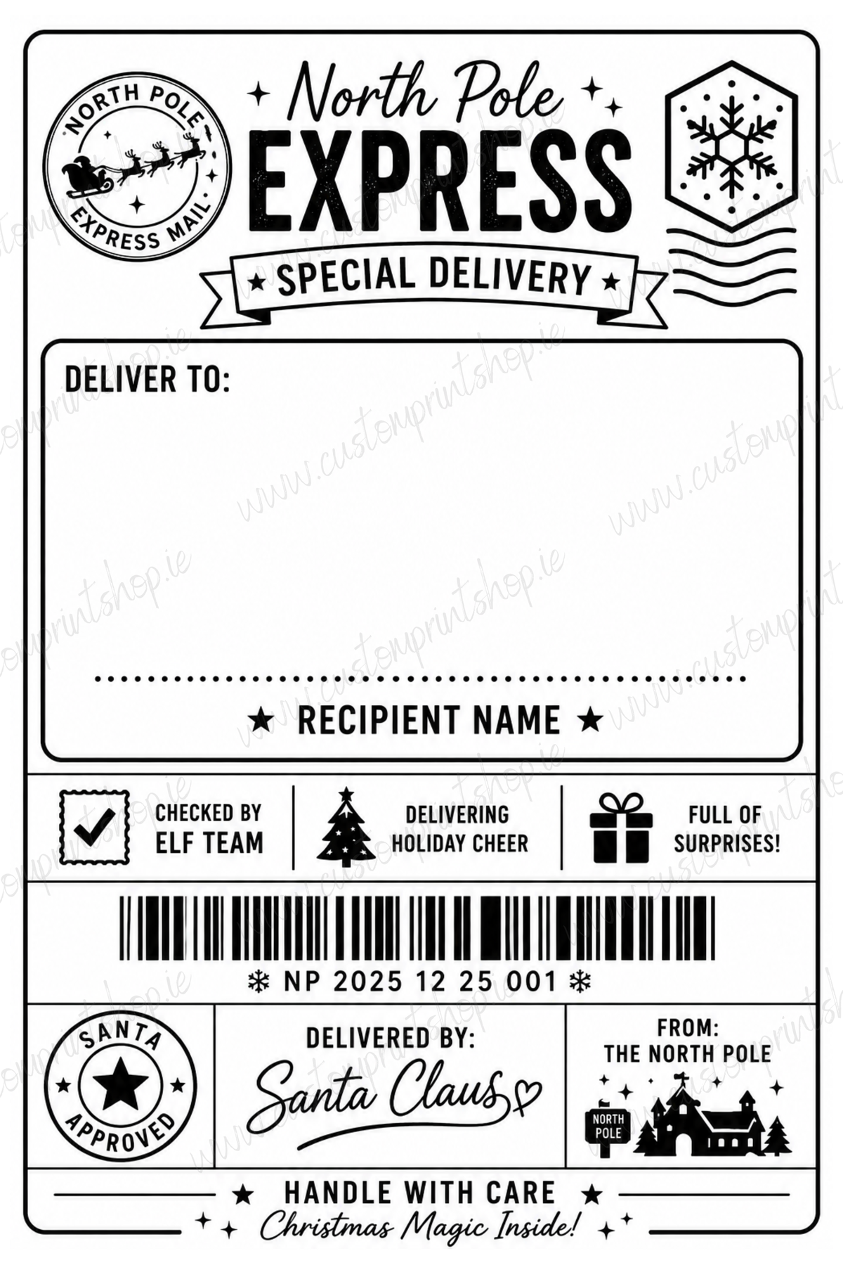 10 Pack of Printed Personalised Christmas Gift Labels