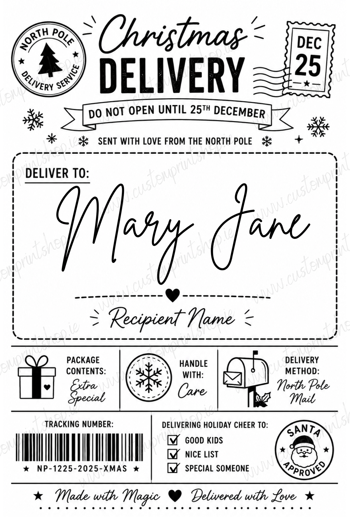 10 Pack of Printed Personalised Christmas Gift Labels