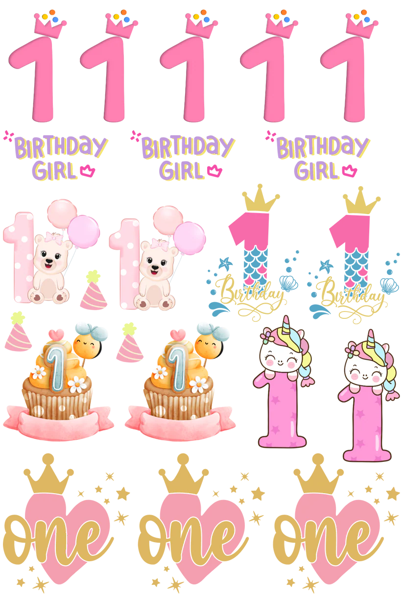 1st Birthday GIRL - 13.5*20cm UV DTF Sheet