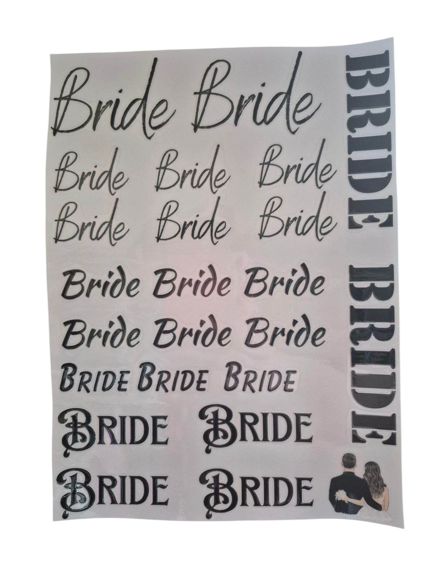 Bride Text BLACK A4 size UV DTF