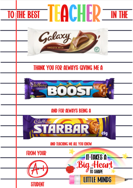 DIGITAL FILE - Notebook Style Teacher Appreciation Chocolate Bar Board File
