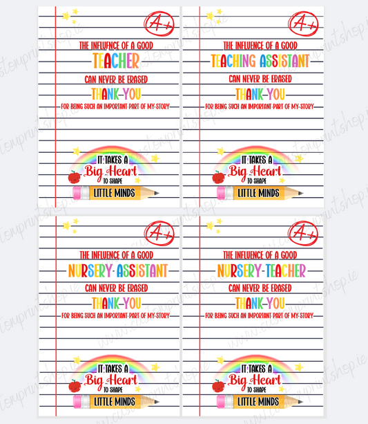 DIGITAL FILE - Teacher Eraser Thank You Backing Cards